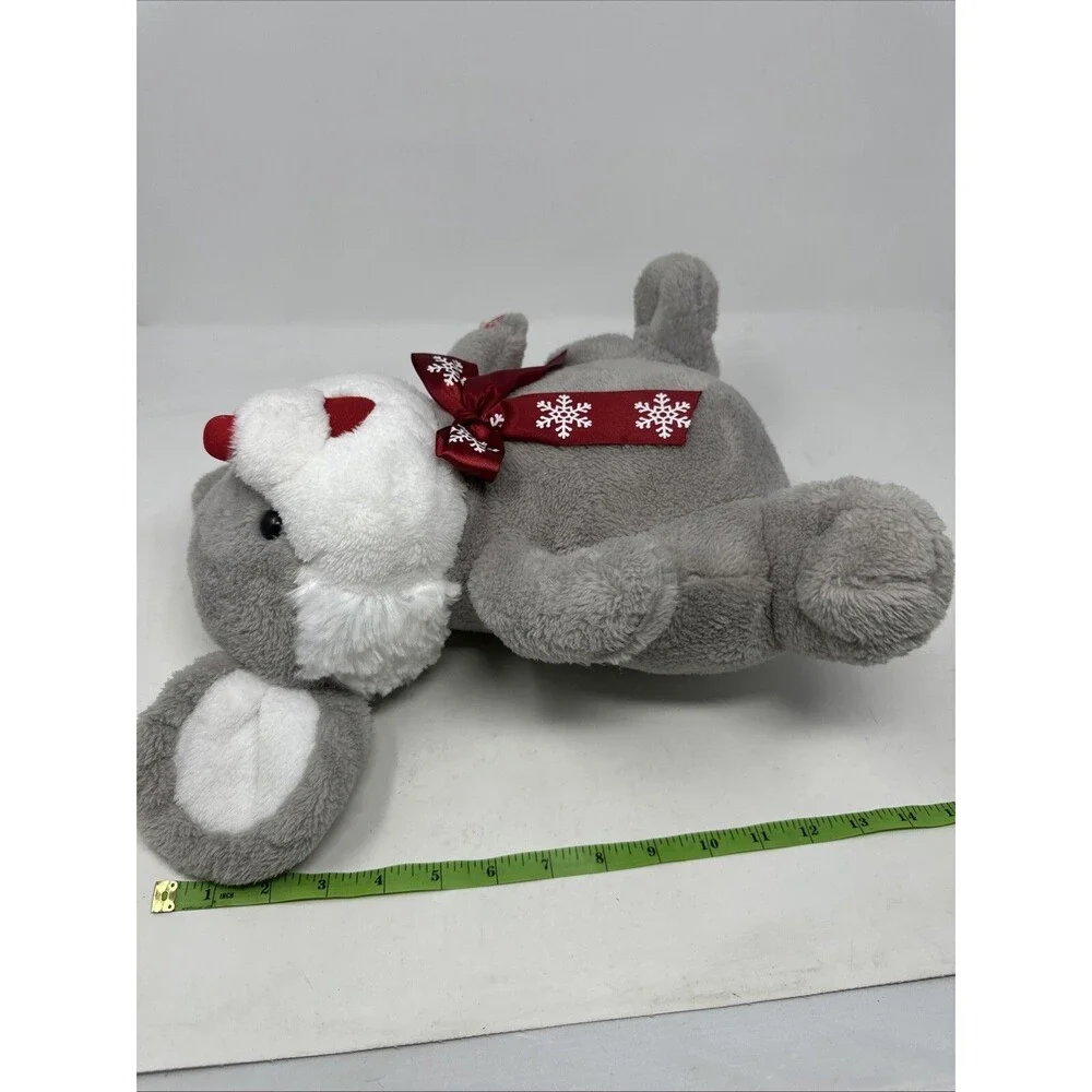 Dan Dee Plush 14” Gray Mouse Christmas w/ Red Nose Snowflake Scarf